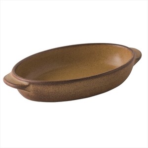 [美濃焼 耐熱 食器 陶器]薄茶 楕円グラタン（小） [日本製]