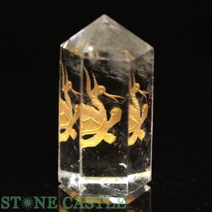 【彫刻置物】水晶彫刻ポイント 玄武 20x45mm (金彫り)