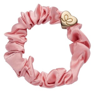 【ByEloise】Gold Heart Silk Scrunchie Rose Tan シュシュ ヘアゴム ヘアアクセサリー ブレスレット