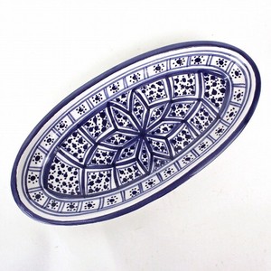 【再入荷】スラマ陶器 手描き浅皿楕円 D20 パピヨンブルー