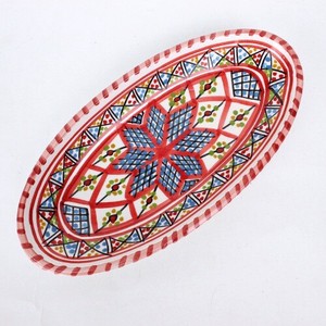 【再入荷】スラマ陶器 手描き浅皿楕円 D20 赤