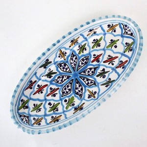 【再入荷】スラマ陶器 手描き浅皿楕円 D20 ターコイズ