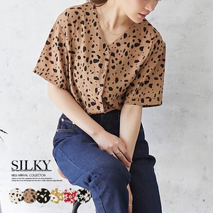 V-neck Non-colored Blouse Dalmatian Floral Pattern Shirt 20