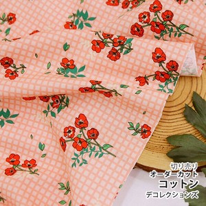【生地】【布】【コットン】Pink check flower デザインファブリック★1m単位でカット販売