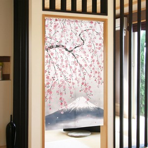 【受注生産のれん】「しだれ桜と富士」【日本製】和柄 和風 コスモ 目隠し