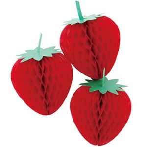 【日本製】ハニカムフルーツ　ストロベリー（S）／3入【店舗装飾】イチゴ