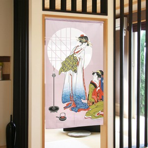 【受注生産のれん】85x150cm「美人画 円窓」【日本製】浮世絵 和柄 和風 コスモ 目隠し