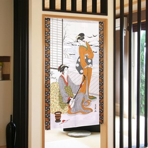 【受注生産のれん】85x150cm「美人画 三味線」【日本製】浮世絵 和柄 和風 コスモ 目隠し