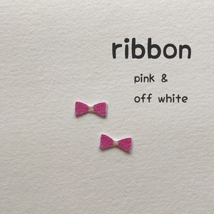 刺繍ワッペン　ミニリボン　ピンク&オフホワイト
