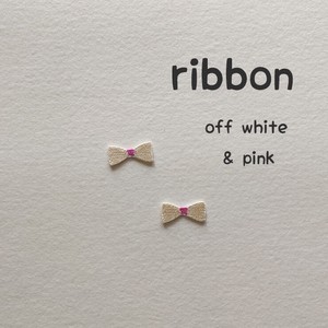 刺繍ワッペン　ミニリボン　オフホワイト&ピンク