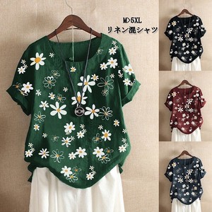 Short Sleeve Floral Pattern Shirt Blouse Ladies