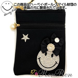 キラキラスマイルネオプレーンポシェット　クッション　デコ雑貨　デコポシェット　スマホポシェット