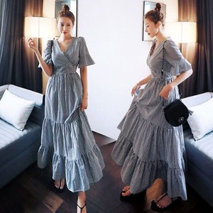 Casual Dress Plaid Summer One-piece Dress Ladies' Short-Sleeve