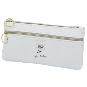 White Synthetic Leather Flat Pen Pouch Tulip