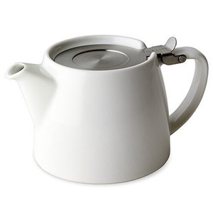 Stamp Tea Pot Tea Strainer Attached White