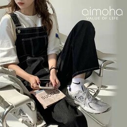 デニムサロペット　シンプルデザインの韓国ライクサロペット　レディース