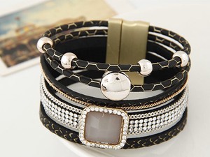 Net Attachment Leather Bracelet 2 Colors