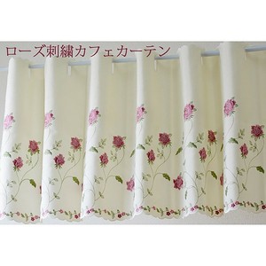 カフェカーテン レース 白 花柄 花 バラ 刺繍 小窓 家具 インテリア ファブリック おしゃれ ロング 即納