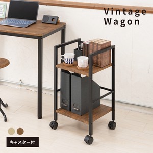 Vintage Wagon Wooden Wood Storage Shelf Modern Office Cafe Caster