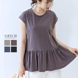 Top Tunic Cut And Sewn T-shirt Short Sleeve Plum Frill French Sleeve Color