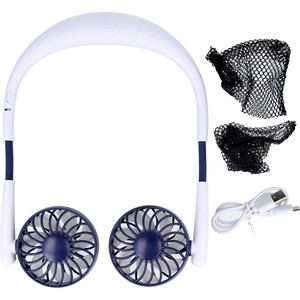 【アウトレット】ネックダブルファン3 USB充電式首かけ扇風機 ホワイト＆マットブルー