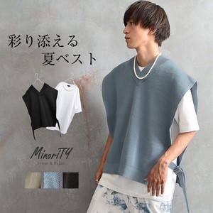 【SALE】サイドオープンルーズシルエットニットベスト＋Tシャツ2点セットアンサンブル／MinoriTY