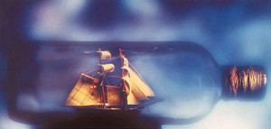 ロングポストカード サマーカード「ボトルシップ 幻想的な帆船」 カラー写真 暑中見舞い 海
