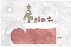 ポストカード クリスマスカード marron125「大きなクリスマスブーツ」 ブーツ下 水彩画