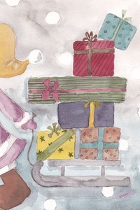 ポストカード クリスマスカード marron125「サンタの贈り物」 サンタさん 水彩画