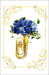 Postcard Kazuaki Yamada Blue Rose Music Watercolor