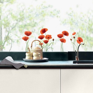 ウィンドウステッカーM（ステッカータイプ） 「赤いポピー」 窓ガラス 透明シート 花 植物