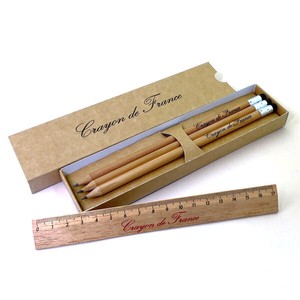 ブラックペンシルボックス 鉛筆3本+ものさしセット クレヨン・デ・フランス ギフト  文房具 筆記用具