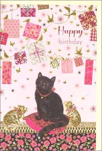 グリーティングカード 誕生日/バースデー 「猫と小鳥」
