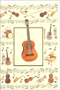 グリーティングカード 多目的 「楽器と譜面」 ギター ヴァイオリン ピアノ ドラム フルート