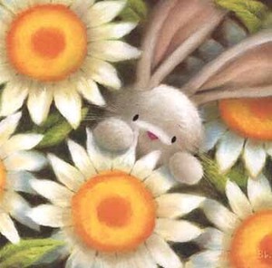 グリーティングカード 多目的・ありがとう/サンキュー マザーズデイ/母の日 「白い花に囲まれたうさぎ」