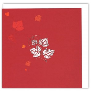グリーティングカード 多目的 「フランスの木の葉/赤」 カットアウト アート