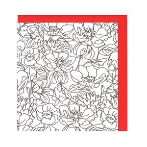 グリーティングカード 塗り絵 多目的 赤 花柄 フラワー