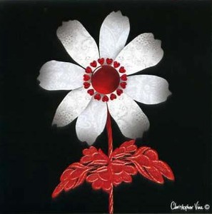 グリーティングカード クリストファーヴァインデザインバレンタイン 「赤いハートがついた花」