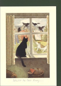 グリーティングカード 多目的 「猫の居ぬ間に」 イラスト