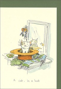 グリーティングカード 多目的 「猫が一匹、帽子のなかに」 イラスト
