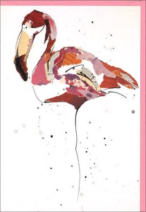 グリーティングカード 多目的 貼り絵「フラミンゴ」 イラスト