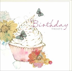 グリーティングカード 誕生日/バースデー 「カップケーキと蝶と花」 お菓子