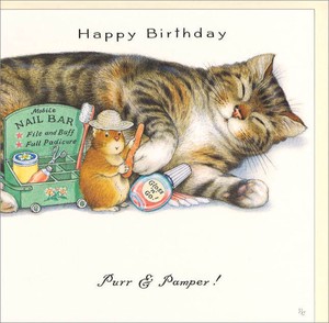 グリーティングカード 誕生日/バースデー ピーター・クロス 「爪とぎをする猫とネズミ」