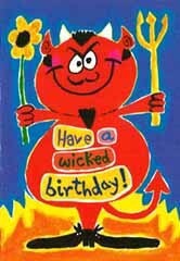 ミニグリーティングカード ひとことカード 誕生日/バースデー「花を持った悪魔」