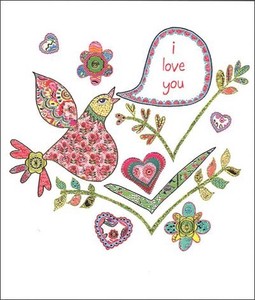 グリーティングカード バレンタイン「鳥と花とハート」 小動物