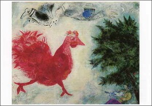 ポストカード アート シャガール「赤いニワトリ」