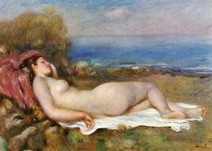 ポストカード アート ルノワール「海辺に横たわる裸婦」
