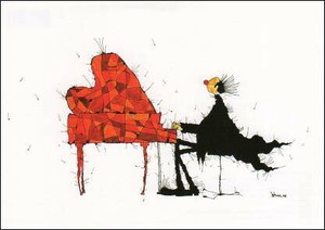 ポストカード イラスト マイケル・フェルナー「ピアノと音楽の色」