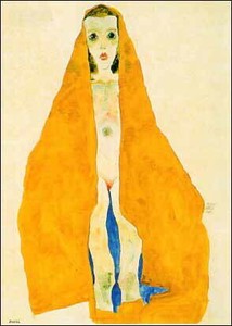 ポストカード アート シーレ「黄土色の布をまとったヌードの若い女性」