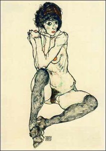 ポストカード アート シーレ「右膝に肘を置いて座るヌードの女性」